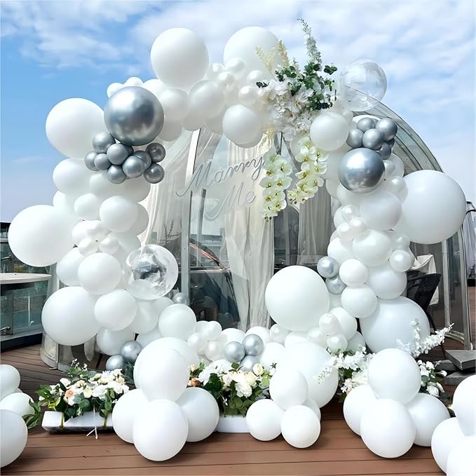 White Balloons, 140pcs 18 12 10 5 Inch Different Sizes Pack Party Latex Balloons for Birthday Halloween Holiday Balloon Garland as Party Decorations