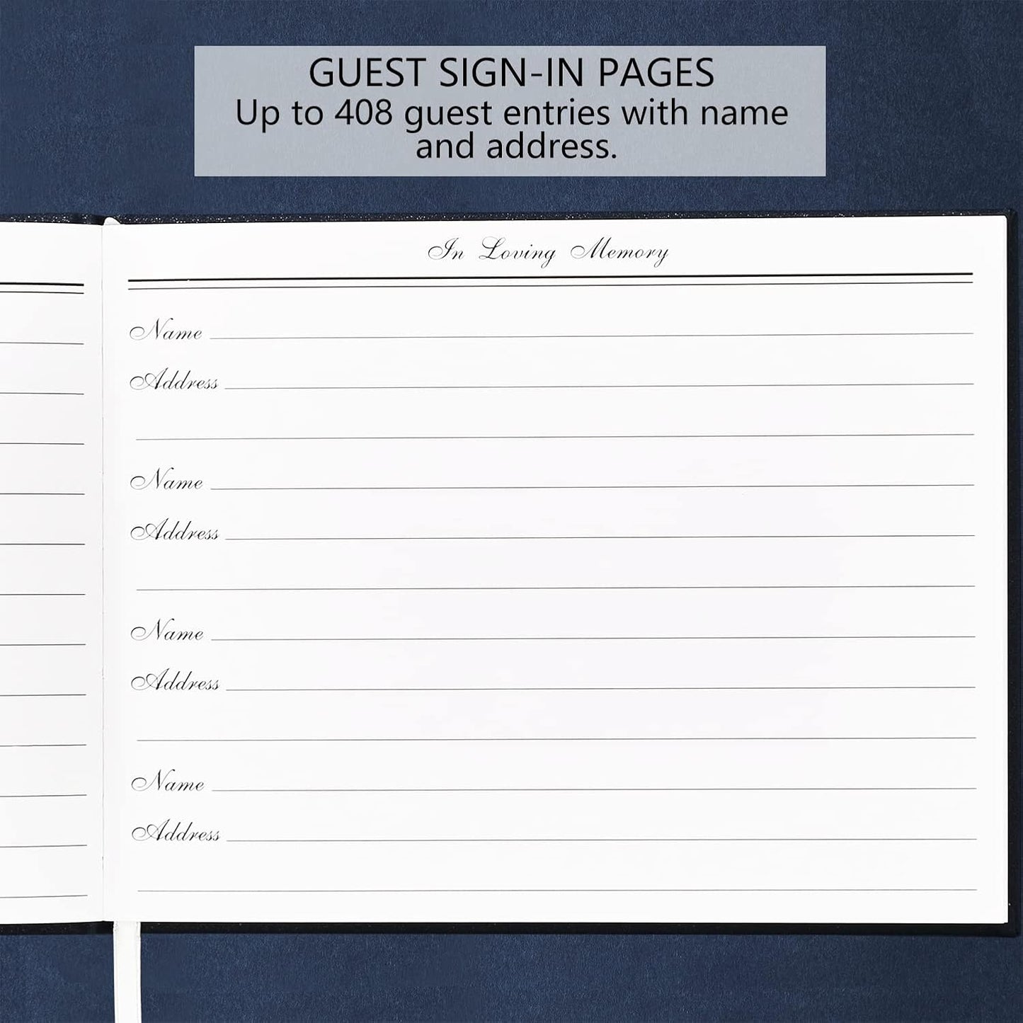 Funeral Guest Book for Memorial Service in Loving Memory Guest Book for Funeral Guest Sign in Book (Book, Navy)