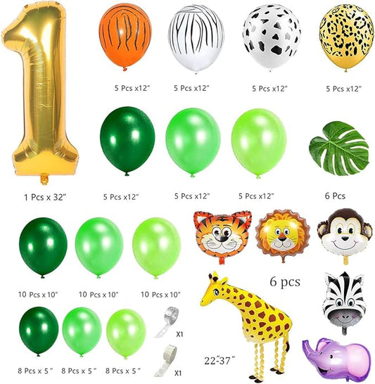 Safari 1st Birthday Decorations for Boy Wild One Backdorp Happy Birthday Banner Jungle Themed Tablecloth Balloon Garland Kit
