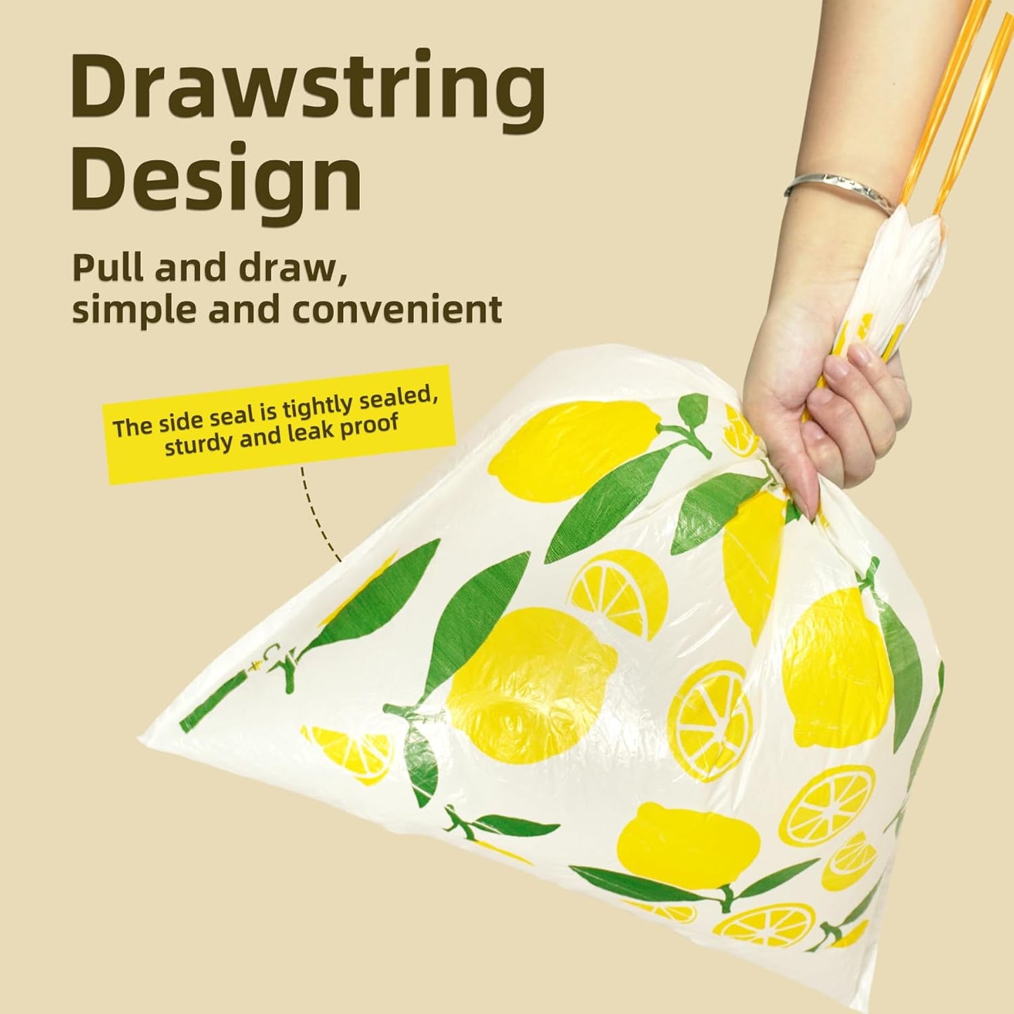 4 Gallon Small Trash Bags Drawstring,4 Gal Trash Can Liners,Small Bathroom Garbage Bags Scented,Tear Resistant Garbage Bags,50 Count Trash-Can-Liners (Lemon)