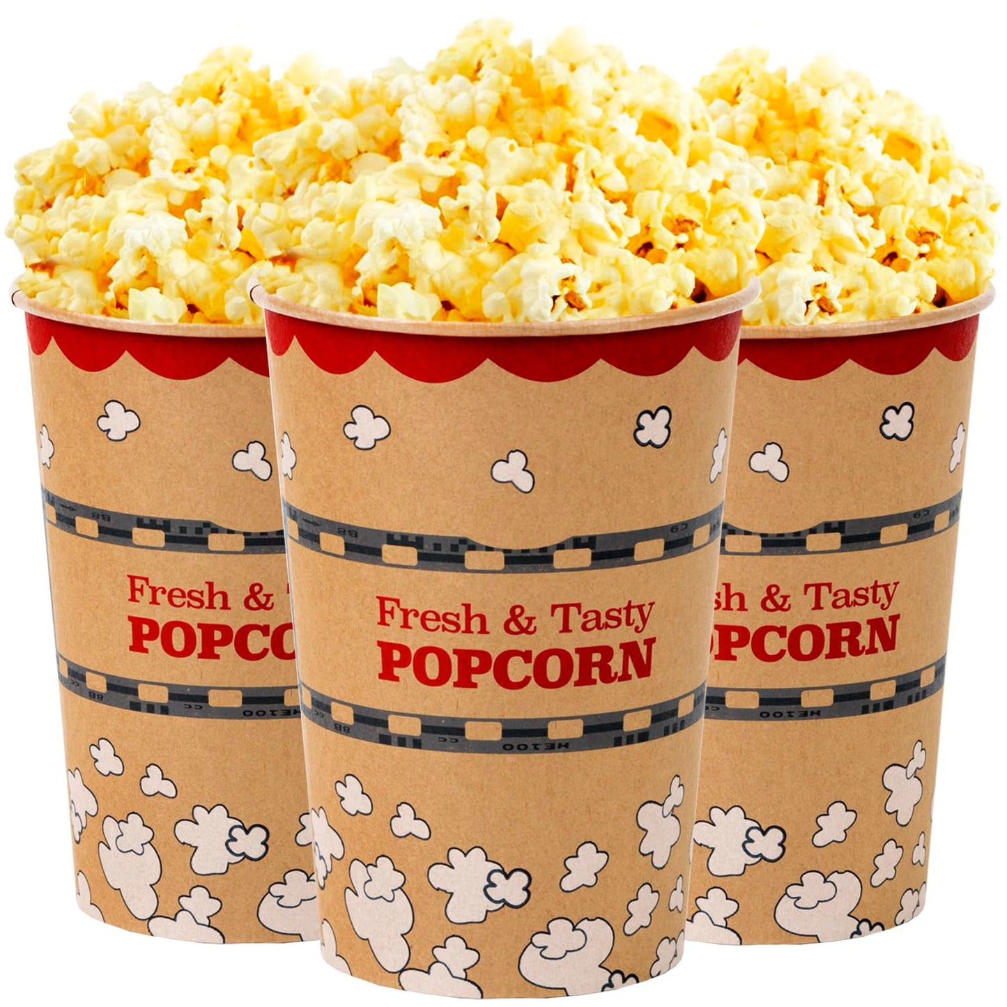 CUSINIUM 46 oz 25-Pack Kraft Popcorn Buckets - Large Popcorn Tubs