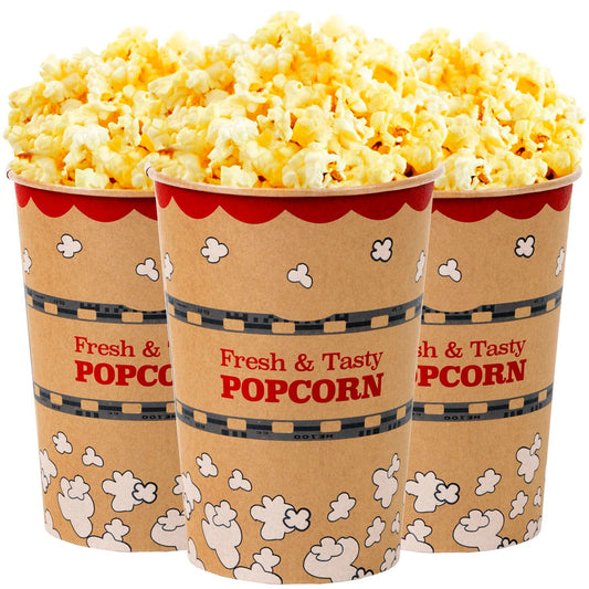 CUSINIUM 46 oz 25-Pack Kraft Popcorn Buckets - Large Popcorn Tubs