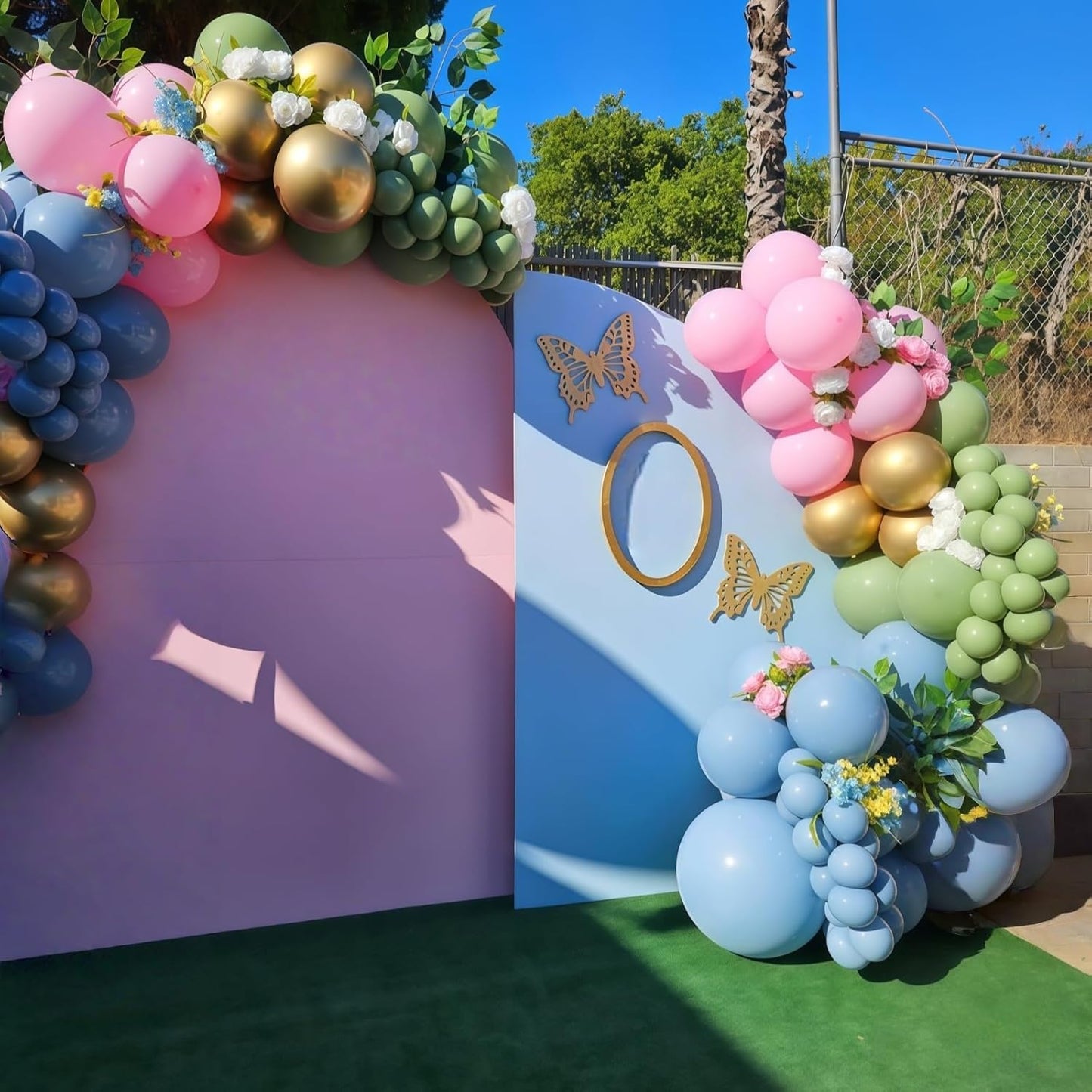 Pink and Green Balloon Arch Garland Kit, Sage Green and Pastel Pink Blue Metallic Gold Balloons, Woodland Balloons for Girls Baby Shower Floral Wonderland Spring Garden Tea Birthday Party Decorations