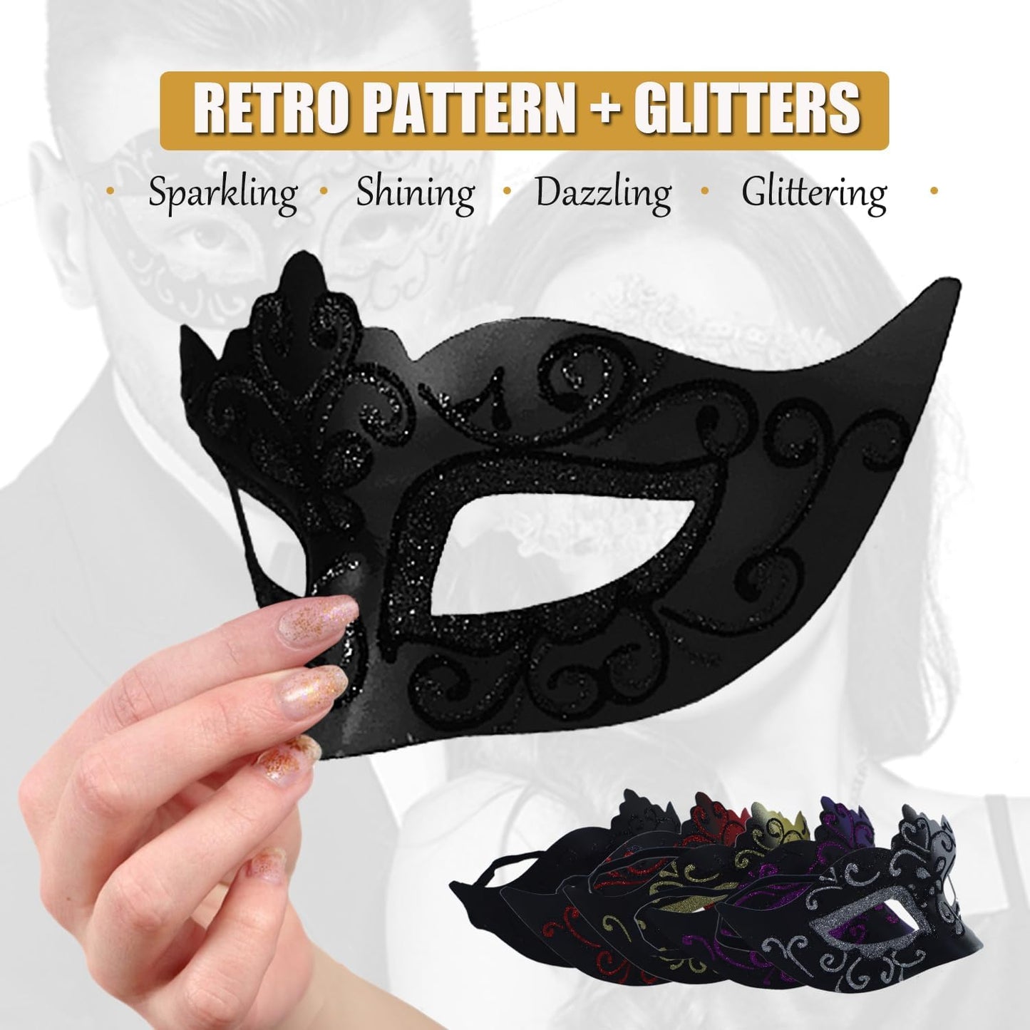 MYMENU Masquerade Mask for Women Couple Masquerade Mask for Men Shiny Venetian Mask Halloween Mask for Party Prom