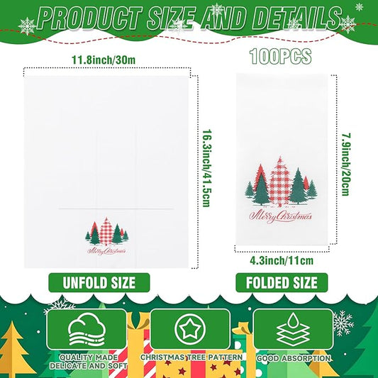 Supernal 100pcs Christmas Disposable Paper Napkins, Linen Like Holiday Napkins Design by Red and Green Xmas Tree, Christmas Guests Napkins Hand Towels for Kitchen Bathroom Parties Dinners