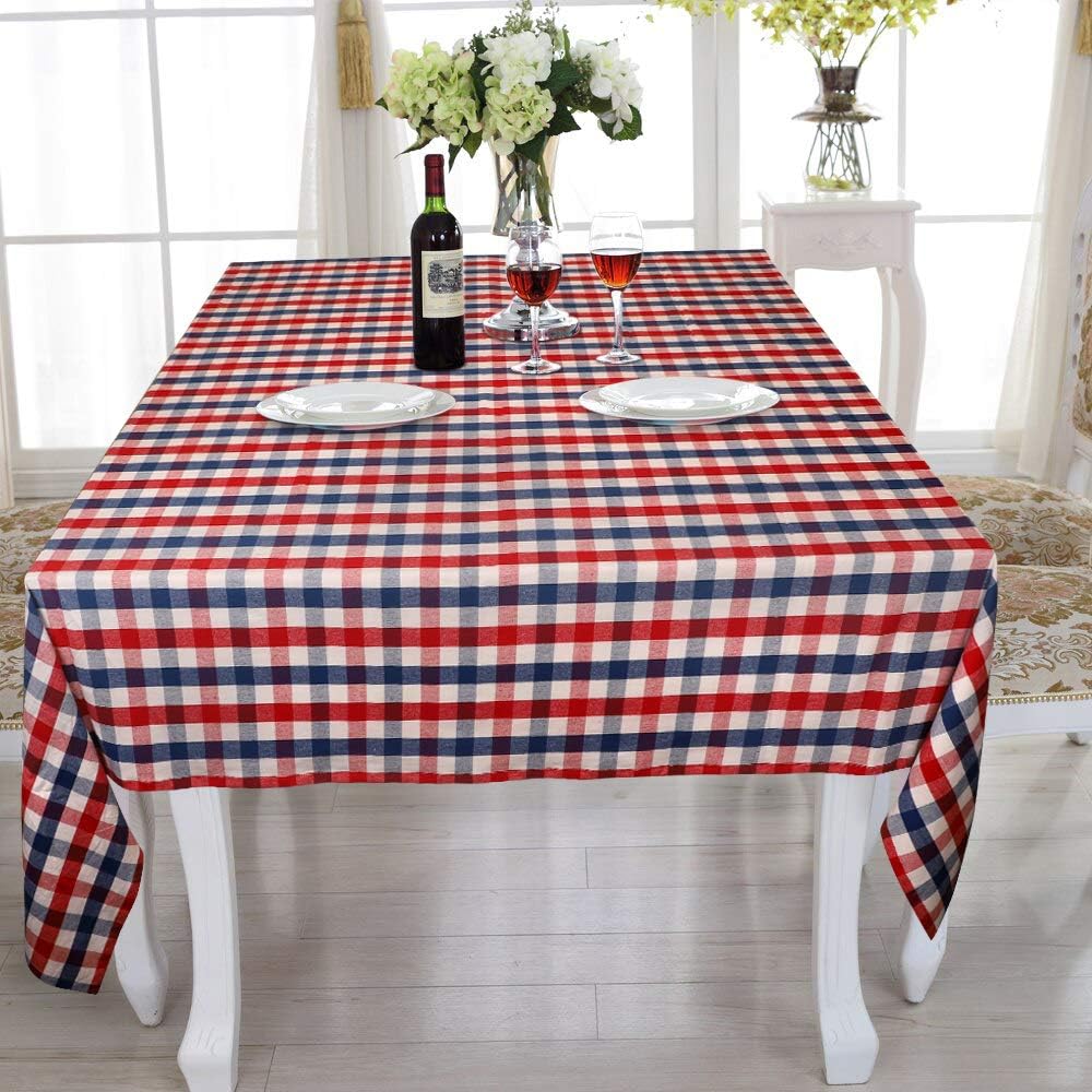Urban Villa Tablecloth Buffalo Check Table Cloth Tabletop Cover Kitchen Dining Tablecloth 100% Cotton Parties Holiday Dinner Red/Blue/White Rectangle 60X84 Inches 6-8 Seats Table Cloth