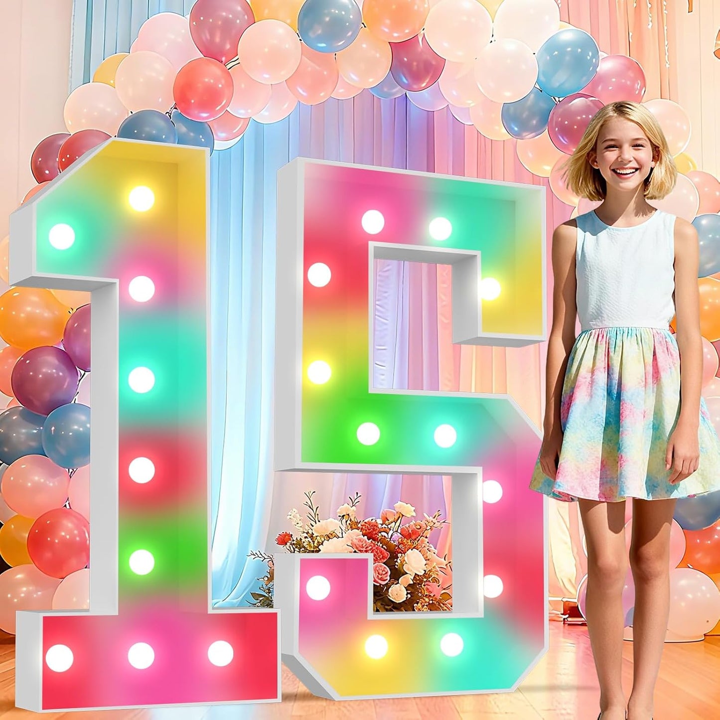 Ledido 4FT Marquee Light Up Numbers 15, 34 Colors Changing Marquee Numbers 4 Feet Tall with Remote, Big 15th Birthday Number, Large Lighted Number for Anniversary Graduation Birthday Party Decoration