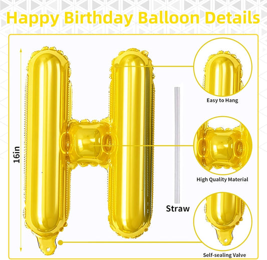 Blue and Yellow Happy Birthday Balloon Banner, 16 Inch Blue Gold Happy Birthday Bunting Banner Letter Foil Balloons for Boys Soccer Club Theme Cartoon Style Birthday Party Decorations Supplies