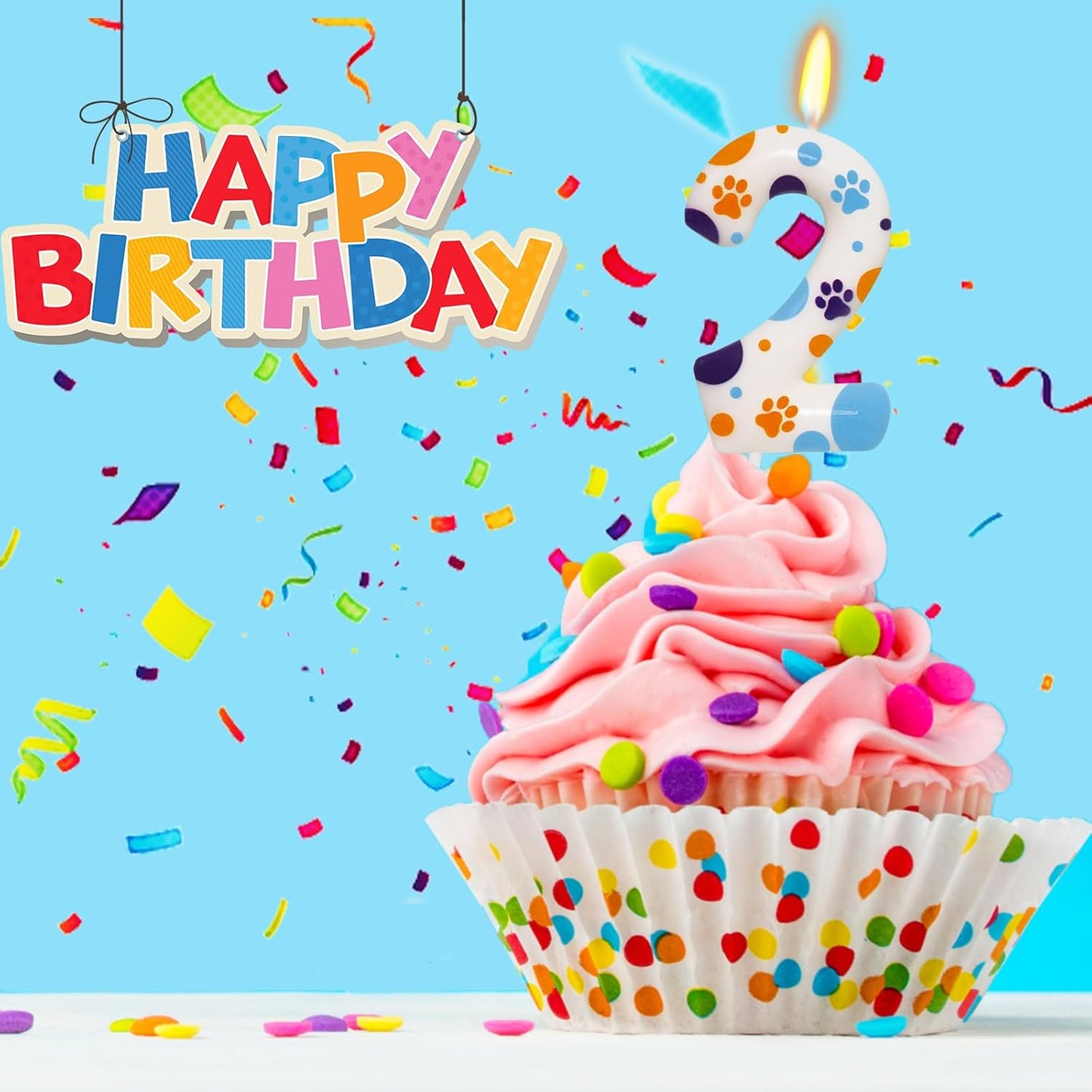 Blue Dog Paw Themed Birthday Candles, Number 2 Blue Dog Birthday Party Supplies, 2.76 inch Cake Topper Decorations, Birthday Decorations for Kids (Number 2)