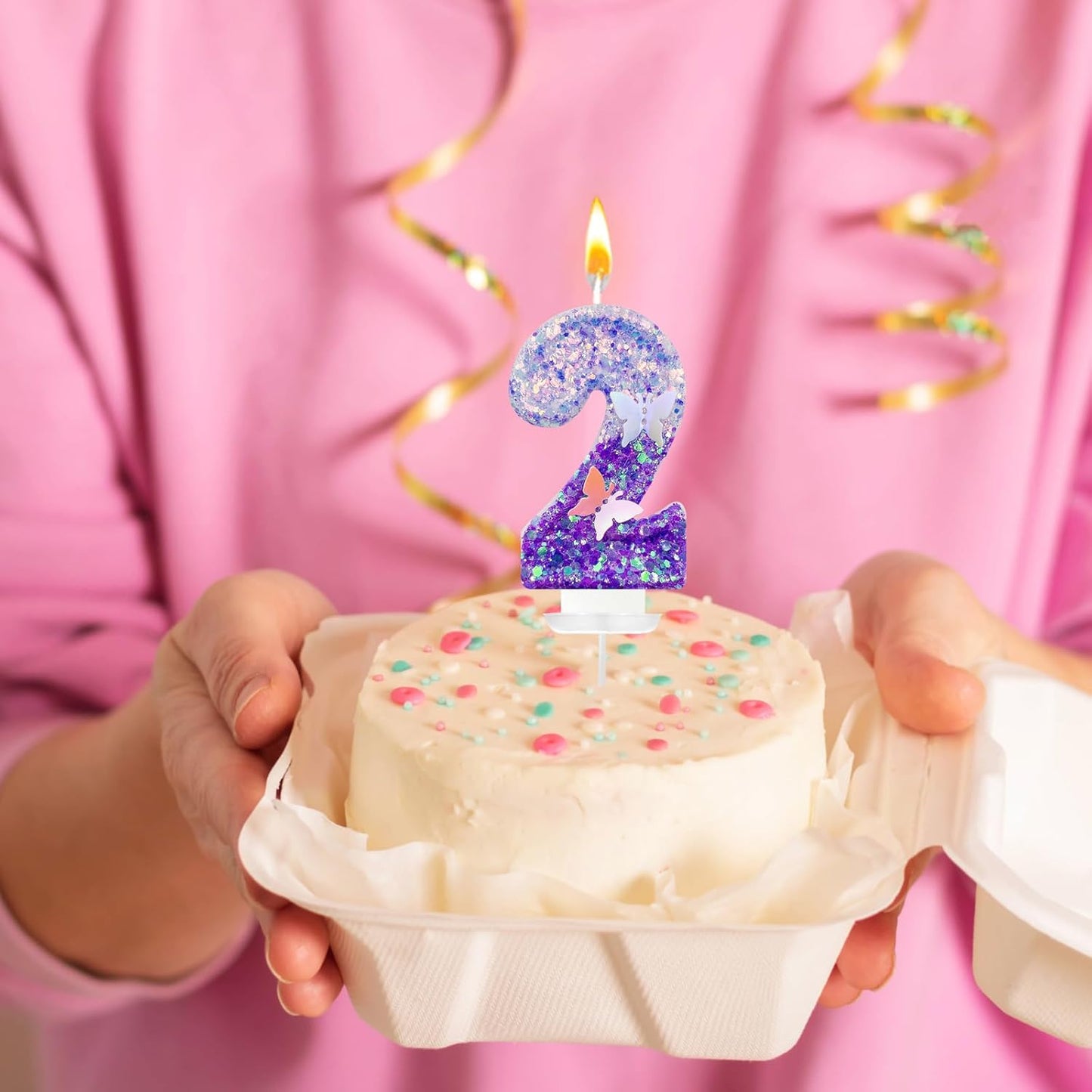 2Th Birthday Candle for Cake，Butterfly Cake Toppers，Butterfly Birthday Decorations，Purple Birthday Candles，for Birthdays,Theme Parties, Celebration, Anniversary