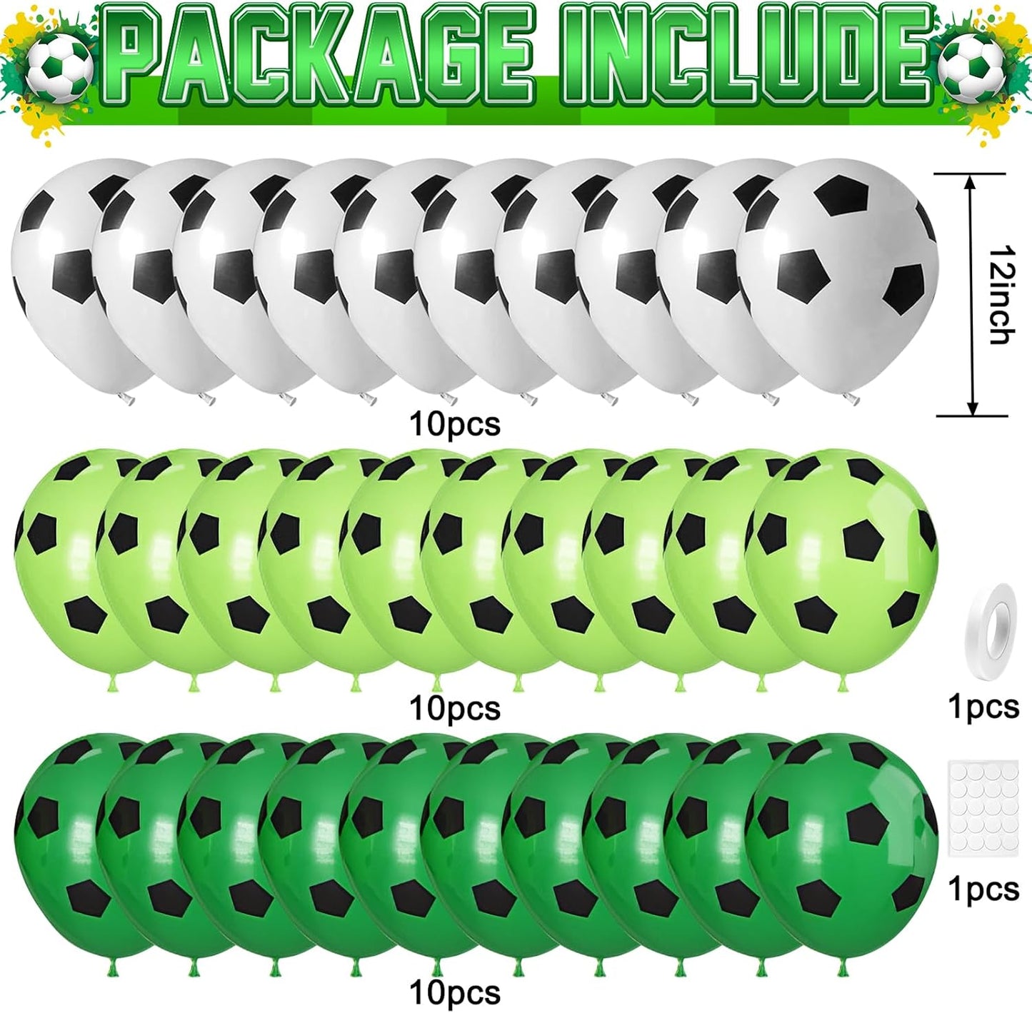30pcs Soccer Balloon,Soccer Party Birthday Decorations,Football Balloon for Boys,12 Inch Green White Latex Balloons for Kids Football Sport Theme Party Decorations