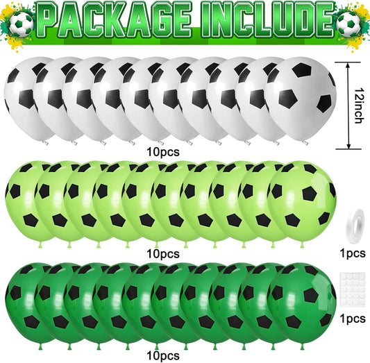 30pcs Soccer Balloon,Soccer Party Birthday Decorations,Football Balloon for Boys,12 Inch Green White Latex Balloons for Kids Football Sport Theme Party Decorations