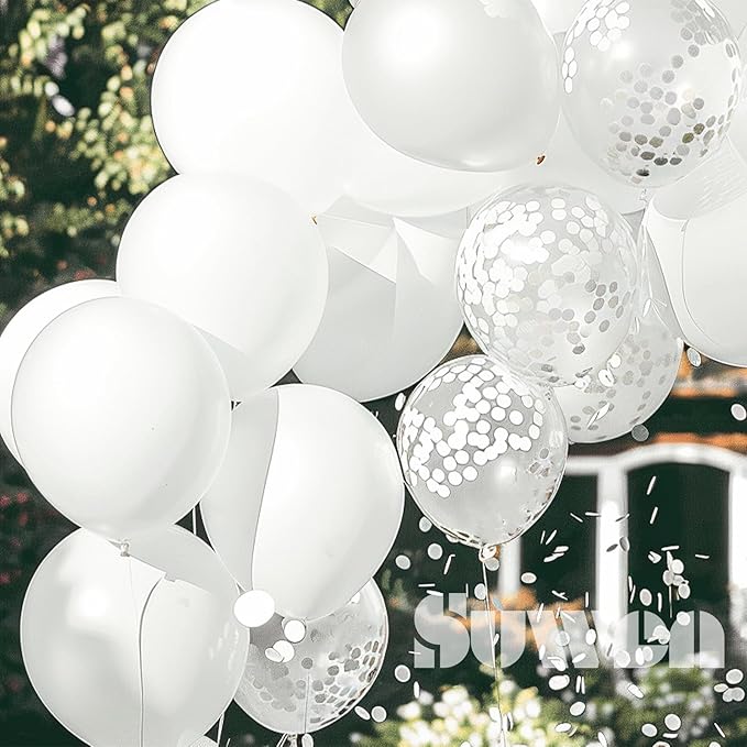 SUWEN White Balloons and Confetti Balloons Set 47PCS Latex Helium White Balloon for Birthday Anniversary Party Decorations