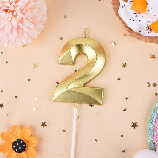 PHD CAKE 2.76 Inch Diamond Gold 2 Number Birthday Candles, Gold Number Candles, Cake Number Candles, Party Celebration