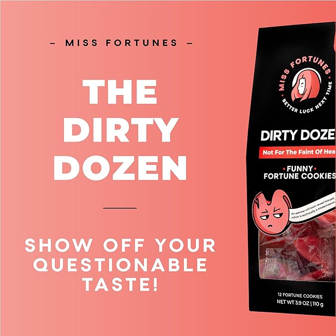 Miss Fortunes, Funny Fortune Cookies, The Dirty Dozen, Show Off Your Questionable Taste Today! Great For Date Night, Valentine's Day and Bachelorette Parties, Written by Professional Comedy Writers (Box of 12 Individually Wrapped Cookies)