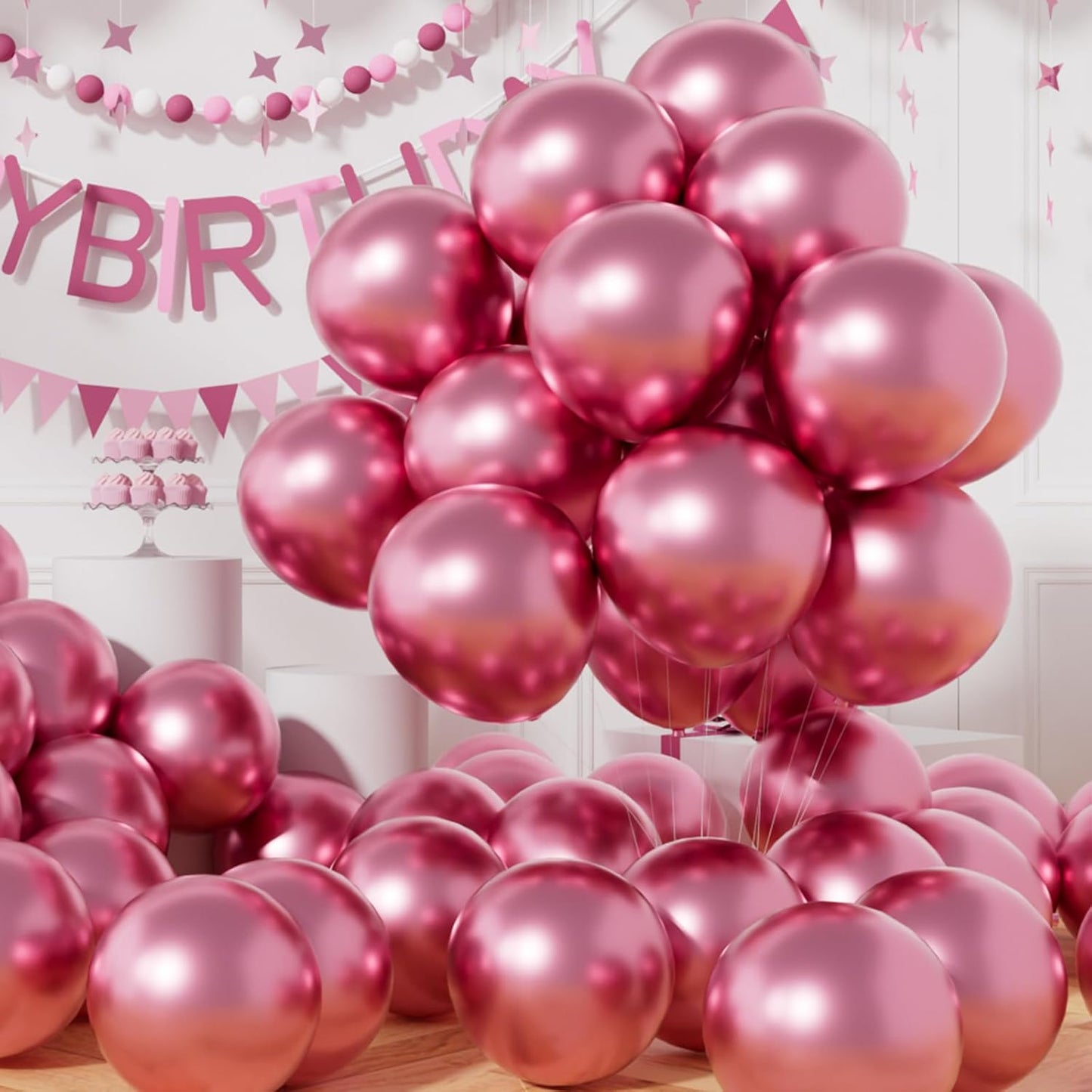 AULE Party Balloons 50 Pcs 12 inch Pink Metallic Chrome Helium Shiny Latex Thicken Balloon Perfect Decoration for Wedding Birthday Baby Shower Graduation Carnival