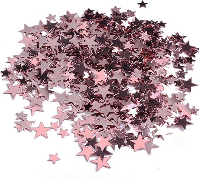 WEIKA 60g Star Confetti Glitter Star Table Confetti, Metallic Foil Stars Glitter, Table Decorations for Party Wedding birthday graduation Decorations(Rose Gold Set, 10mm and 6mm)