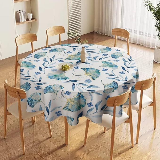YCness Autumn Maple Leaves Tablecloth, Thanksgiving Autumn Harvest Watercolor Ginkgo Biloba Leaves Table Cover for Party Picnic Dinner Decor 60x60 Inch Round
