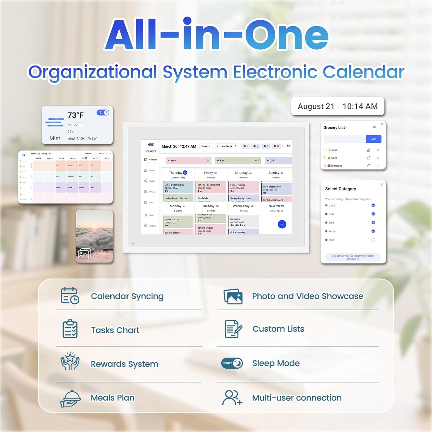 10.1 Inch Digital Calendar,IPS HD Touchscreen Interactive Display,Smart Family Planner,Smart Calendar for Seamless Scheduling,Digital Picture Frame for Displaying Photos/Videos
