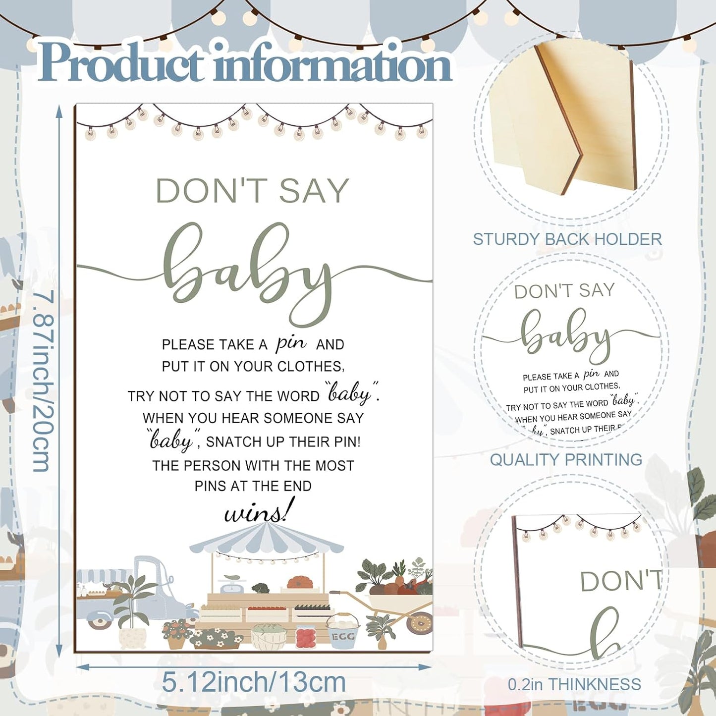 Patelai 321 Pcs Baby Shower Games Supplies, 5 Sets (50 Cards Each) Activities Cards with 20 Pencils 1 Don't Say Baby Sign 50 Clothespin (Locally Grown)