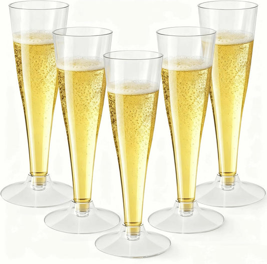 100 Pack Clear Champagne Flutes Plastic Wine Glasses Disposable, 4.5 Oz Transparent Mimosa Glasses for 2025 Wedding Birthday Party Supplies, Bulk Toasting Cocktail Cups