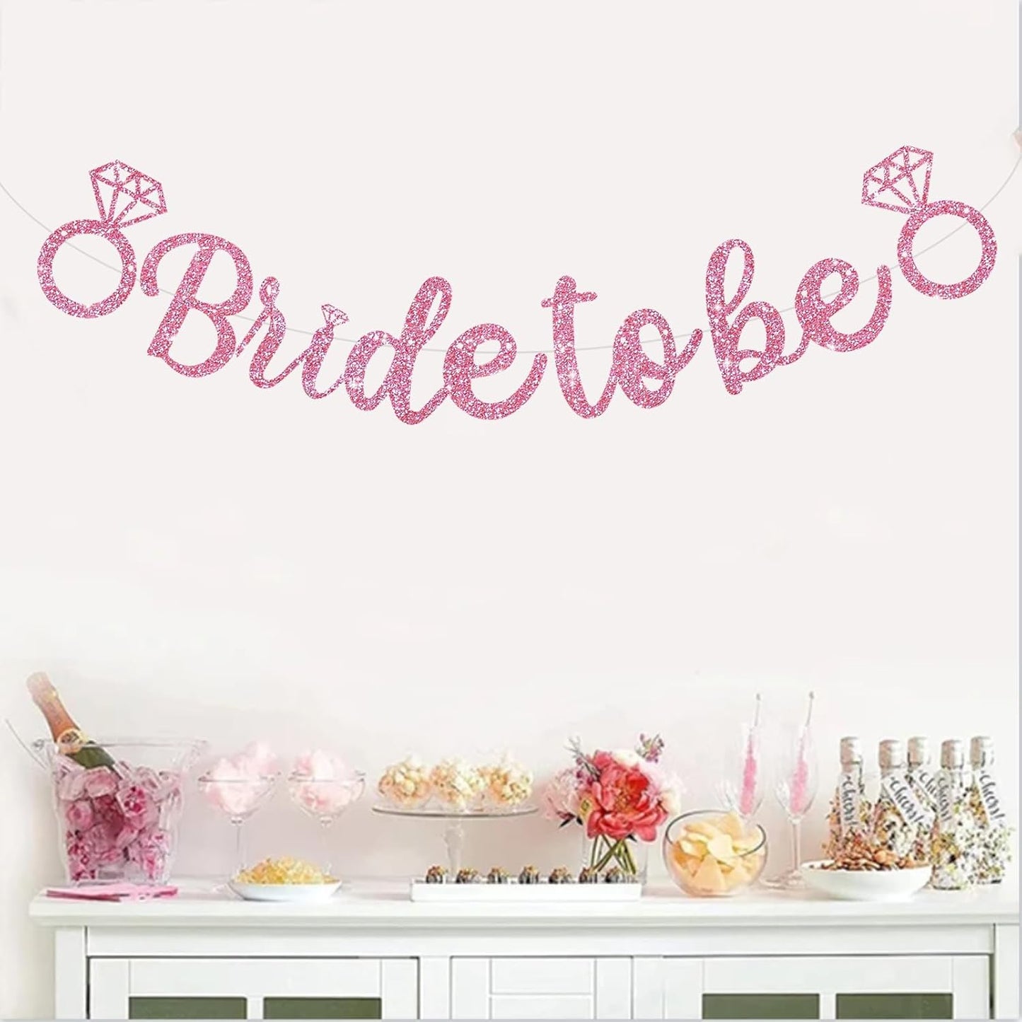 Glitter Pink Bride to Be Banner,Pre-Strung Bridal Shower Sign Garland,Bachelorette Party Decoration Wedding Shower Party Supplies(No DIY)