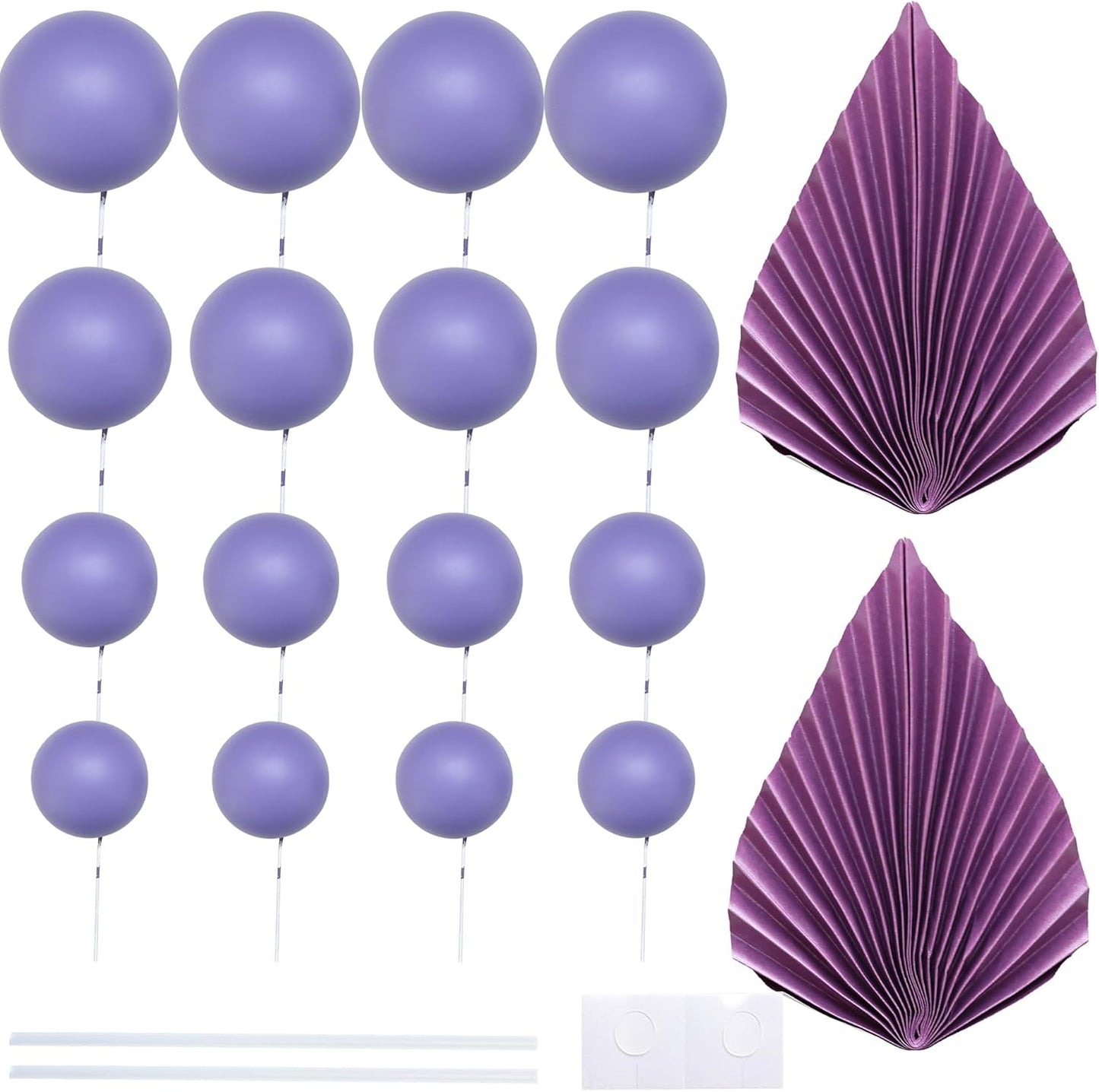 Ephlyn 28Pcs Paper Palm Fan Cake Topper Balls Cake Pick Wedding Bridal Shower DIY Cake Decorations for Baby Shower Wedding Birthday Anniversary Party Supplies Purple