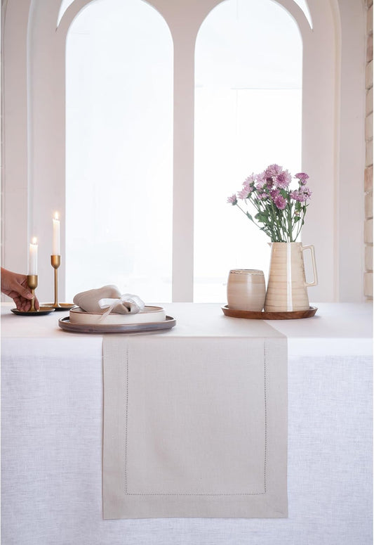 D'Moksha Homes Linen Silver Grey Table Runner 72 Inches Long - 100% Pure Linen Hemstitch Table Runner 14 x 72 Inch for Dresser, Dining, Fall, Autumn and Halloween - Classic Hemstitch
