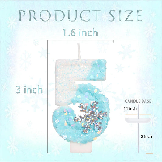 Sky Blue Frozen Themed Birthday Candles, Birthday Candles for Party Supplies, 2.76 inch Number 5 Candle Cake Topper Decoration (Number 5)
