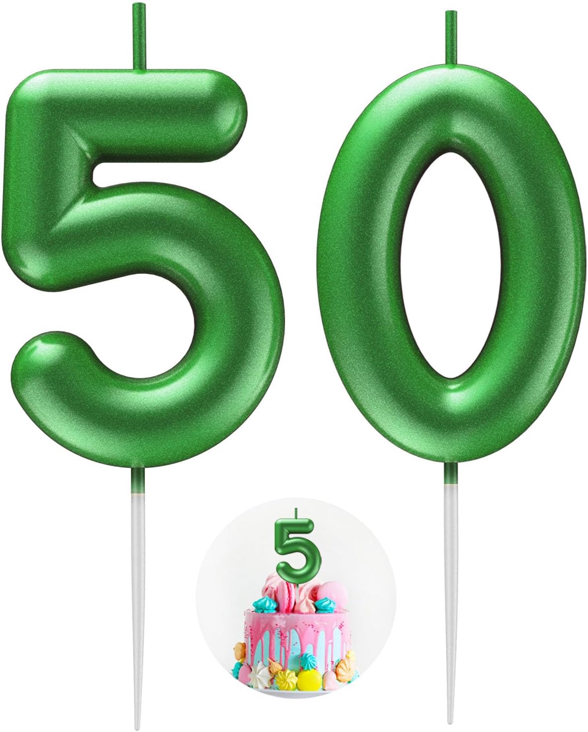 Green Number 50 Candle Happy Birthday 3D Number Candles for Birthday Cake Party Decoration Wedding Anniversary Celebration Supplies