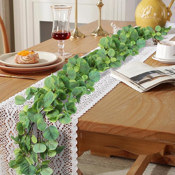 RECUTMS 2Pack Fake Big Eucalyptus Garland 5.6FT Artificial Apple Leaves Ivy Vine Greenery Faux Hanging Wreath Rattan for Home Office Wedding Garden Farmhouse Balcony Wall Window Outdoor Indoor Decor