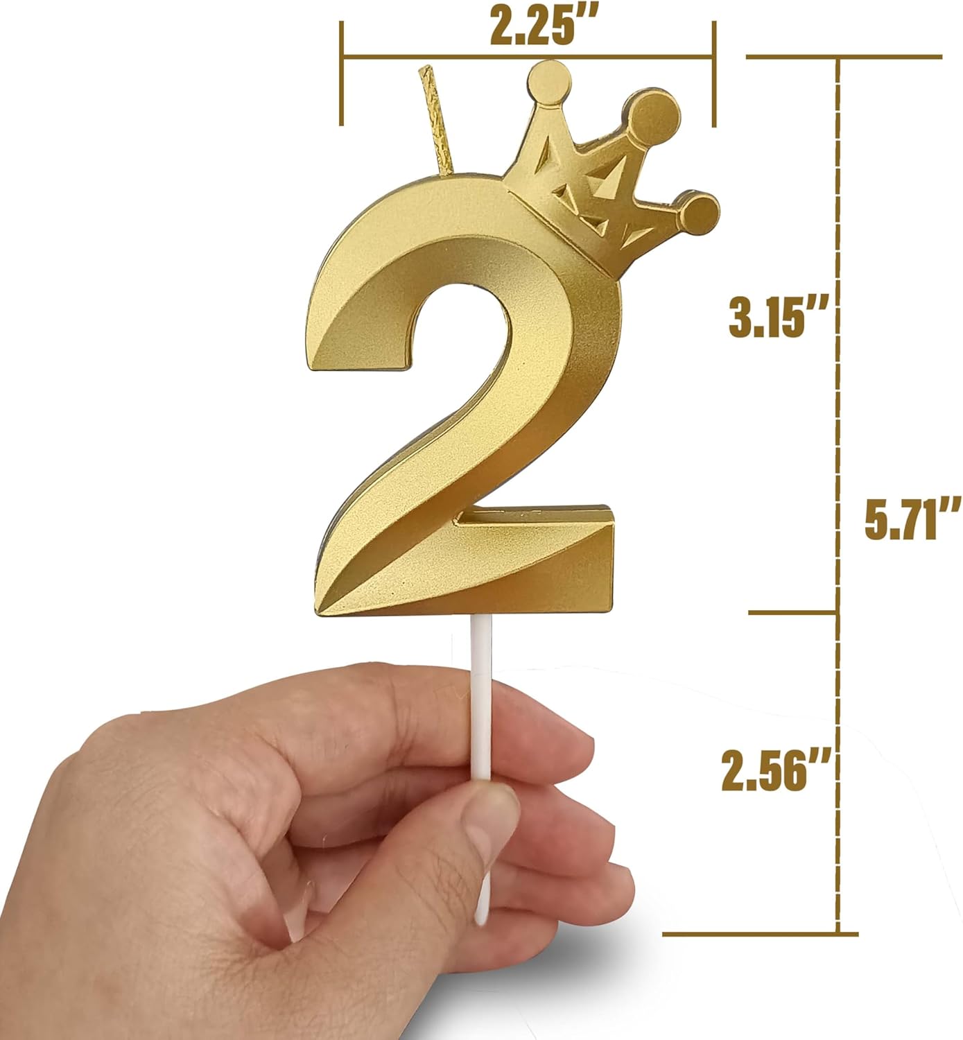 The Gold Number 2 Birthday Candles for Cake is Beautiful Number Candles for Birthday Decorations for Boys and Girls (Gold-2, Crown)