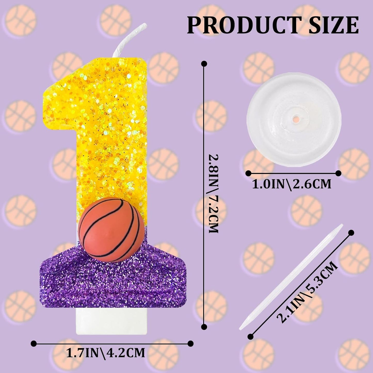 HXOUSE Basketball Number 1 Birthday Candles - Purple Gold Birthday Candles for Cake, 1 Candle for Basketball Theme Cake Topper, Boys Sport Party Decorations Gifts (No.1)
