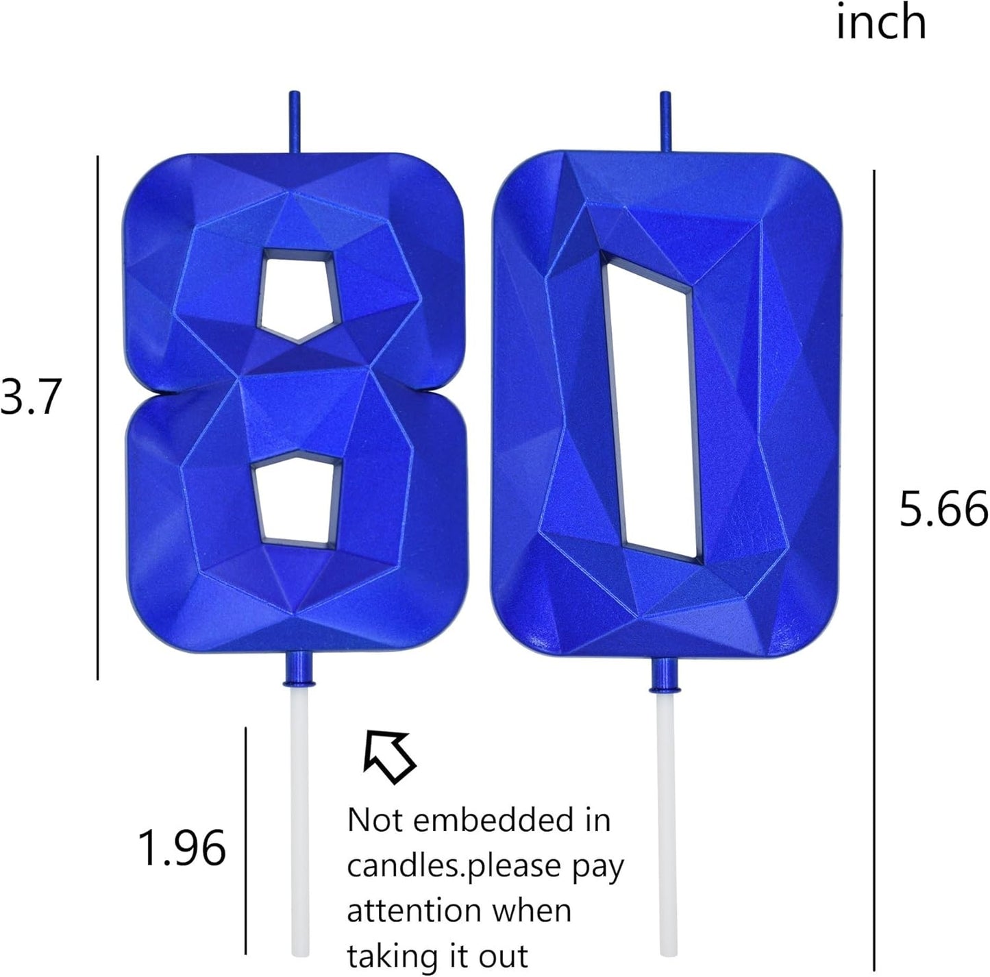 DERVENTA Large Birthday Candle Number 3D Blue 3.7 inch Party Celebration Anniversary Decoration Cake Topper 1 Piece (Number 80 Blue)