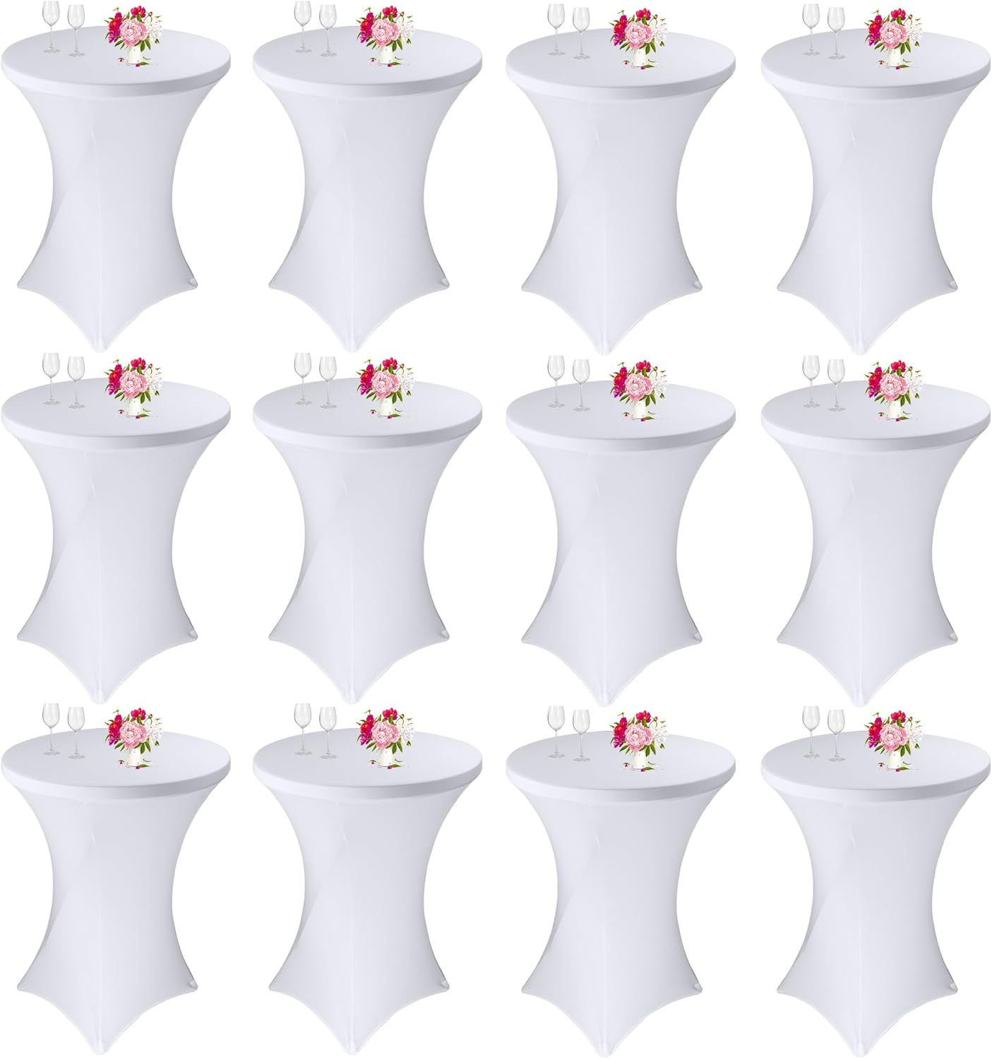 12 Pack Cocktail Spandex Tablecloth 32"x43" Cocktail Table Cover Fitted for High Top Round Table for Bar Wedding Birthday Party Banquet (White)