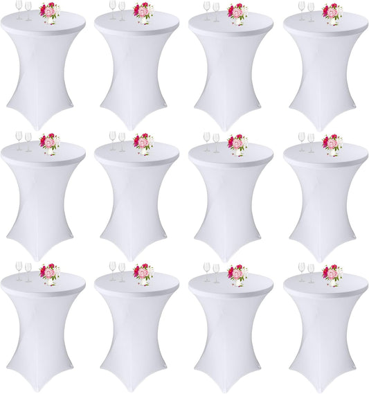 12 Pack Cocktail Spandex Tablecloth 32"x43" Cocktail Table Cover Fitted for High Top Round Table for Bar Wedding Birthday Party Banquet (White)