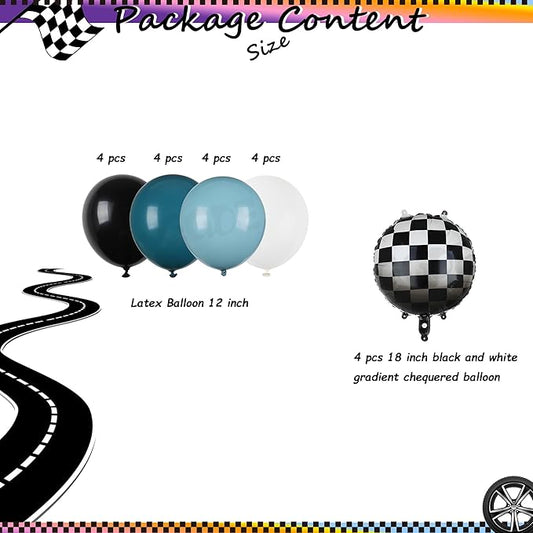 Race Car Balloon Bundle Checkered Balloons Blue Black Latex Balloon Boy One Happy 1st 2nd Vintage Two Fast Theme Fast One Race Car Birthday Party Decor Supplies 20 Pcs Kit