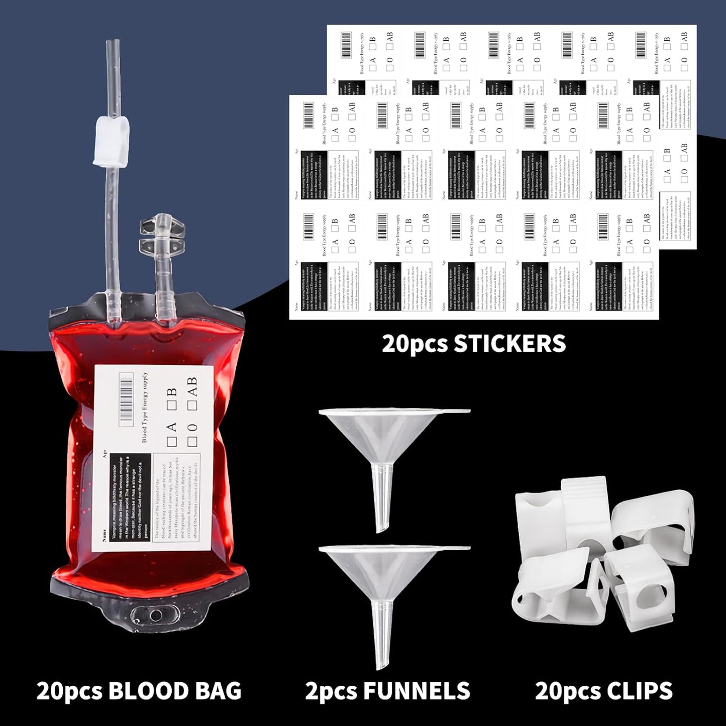 20Pcs Reusable Blood Bags for Drinks, IV Bag with Funnel for Halloween Party, Vampire Nurse Theme Party Decorations