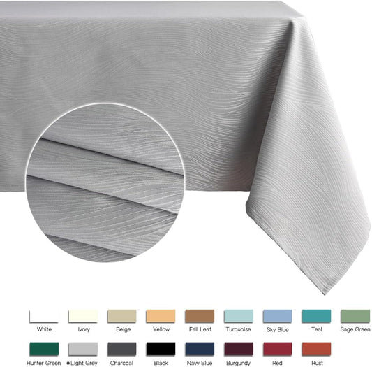 maxmill Jacquard Table Cloth Waving Pattern Water Proof Wrinkle Free Heavy Weight Soft Tablecloth Decorative Fabric Table Cover for Outdoor and Indoor Use Rectangular 60 x 104 Inch Light Grey