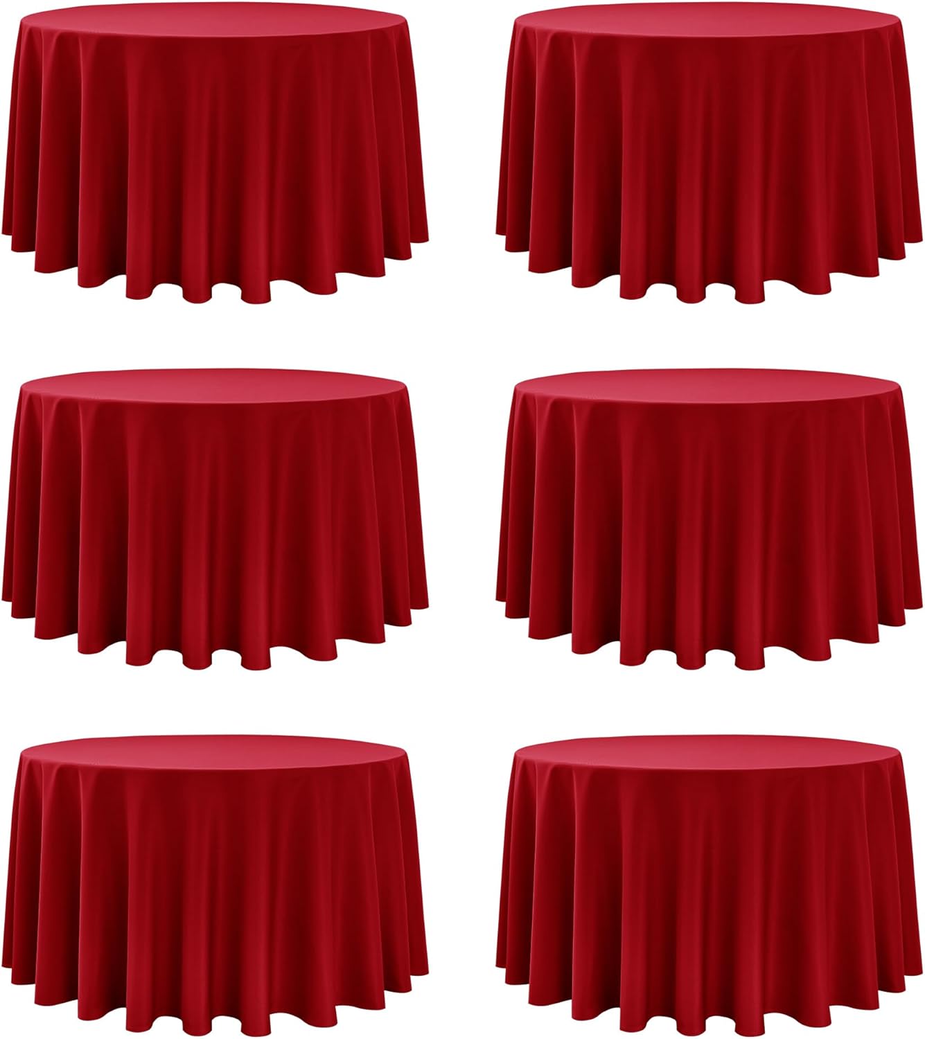 6-Pack Red Round Tablecloths, 120 Inches, Stain-Resistant Polyester for 5-6 Ft Round Tables - Washable Table Covers for Weddings, Banquets, Birthday Parties, Events