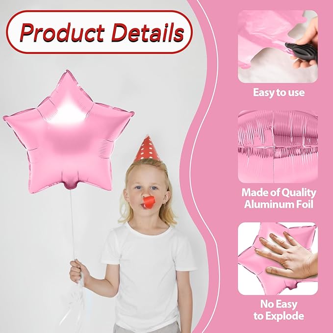 Pink Green Black Star Foil Balloon, 10PCS Halloween Foil Stars Shape Balloons, 18 Inch Large Metallic Stars Balloons Pentagram Balloon for Birthday, Princess, Baby Shower, Witch Party Decorations