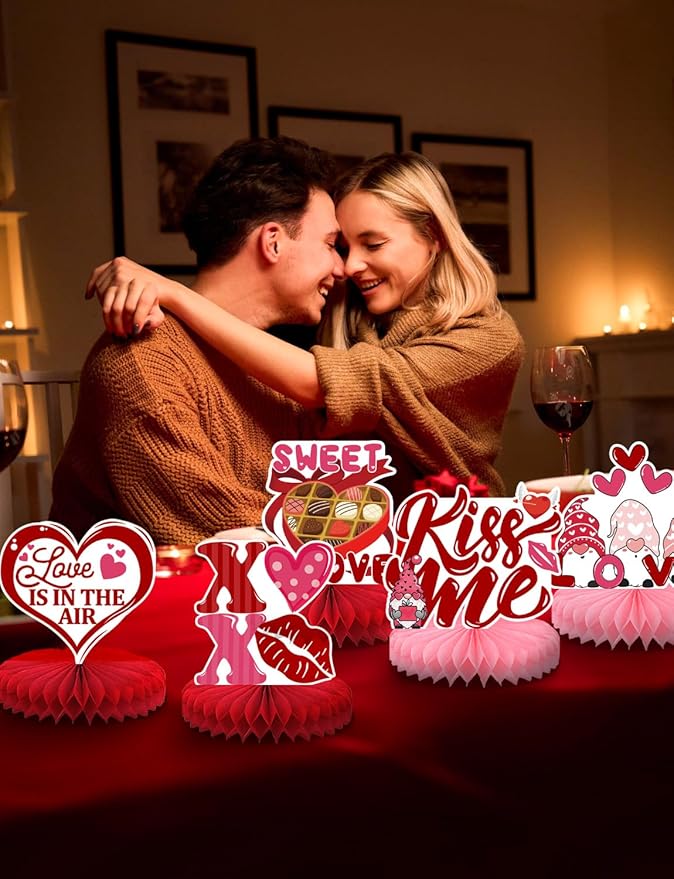 Centerpiece for Table Decorations, 9 Pcs 3D Honeycomb Certerpieces for Party Supplie(Valentines Day)