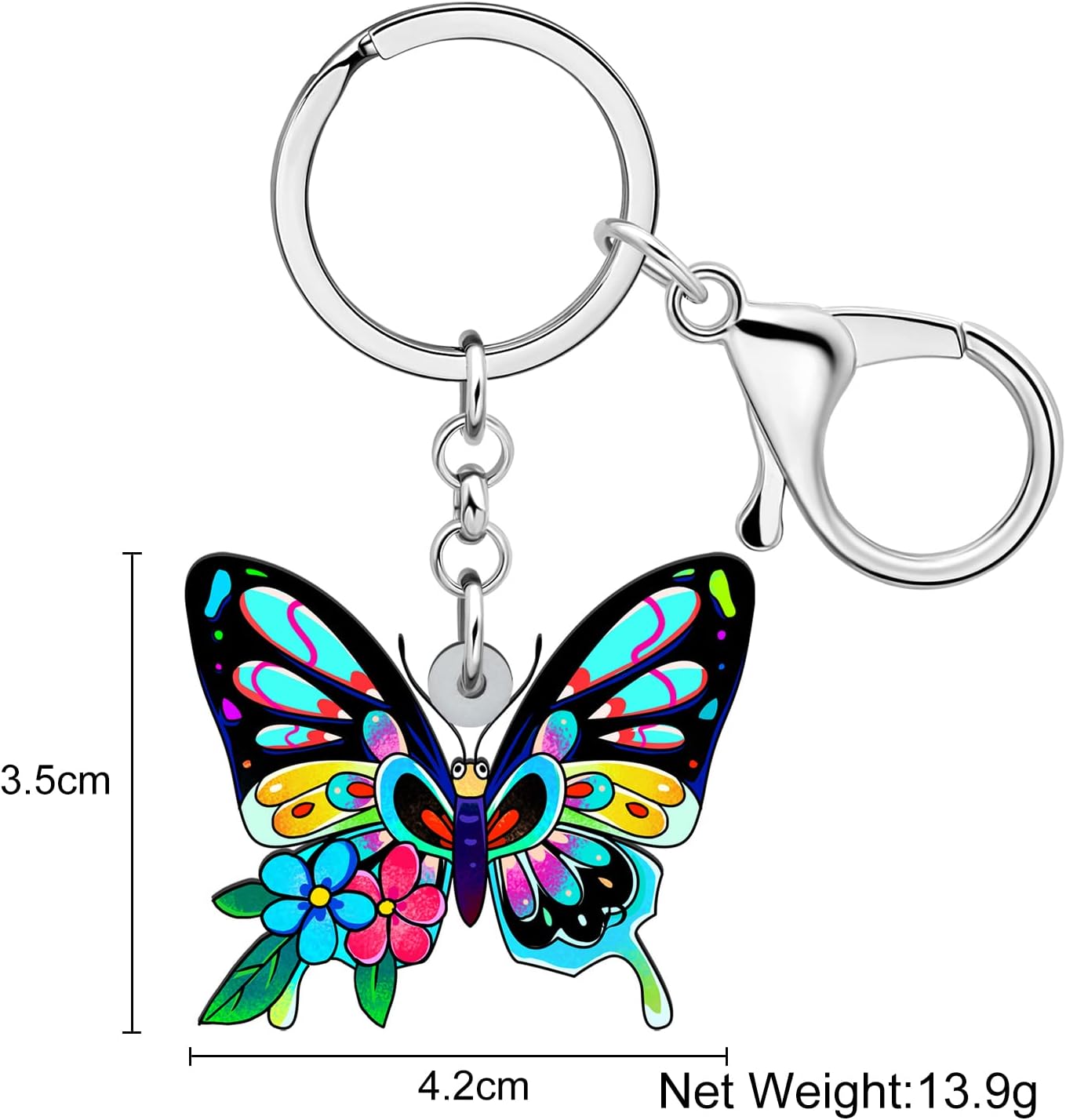 BONSNY Morpho Menelaus Butterfly Key Chains for Women Car Purse Bag Rings Pendant Charms
