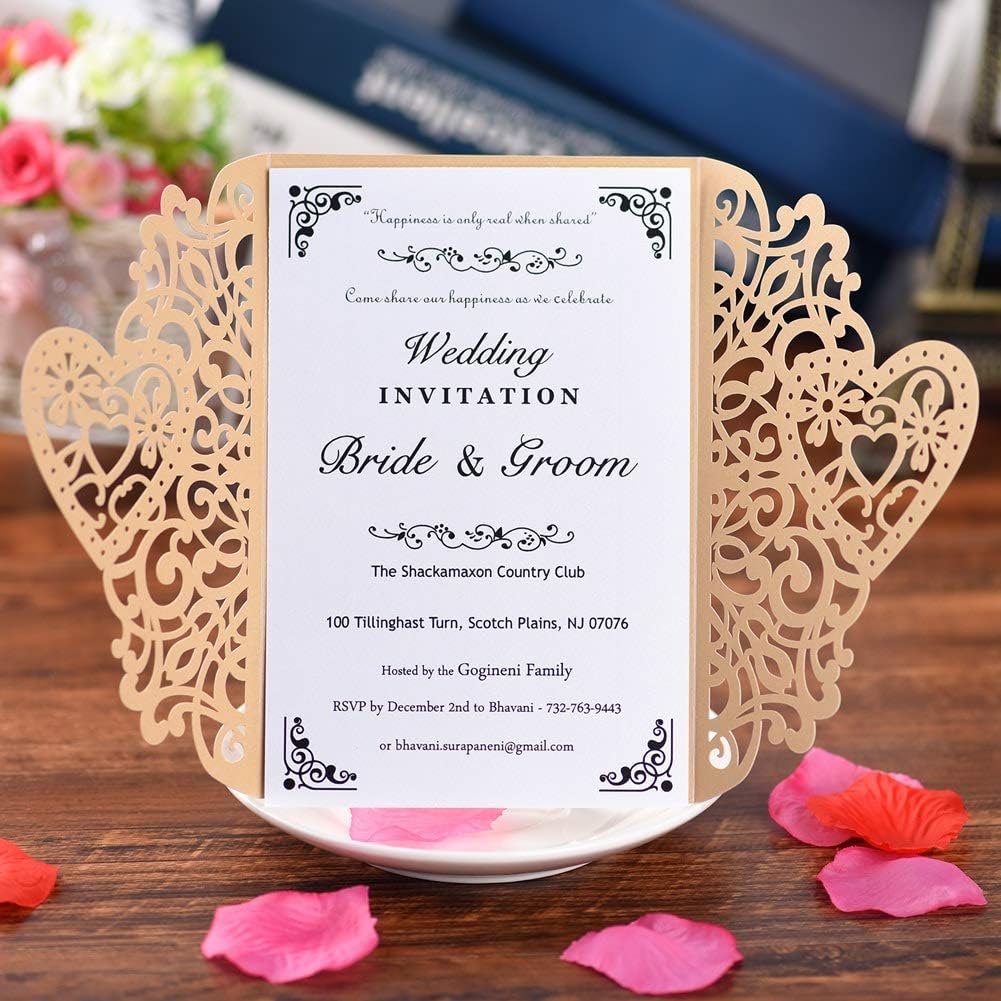 FOMTOR Gold Laser Cut Wedding Invitations Kits 50 Packs Laser Cut Wedding Invitations with Blank Printable Cards and Envelopes for Birthday Parties Baby Shower