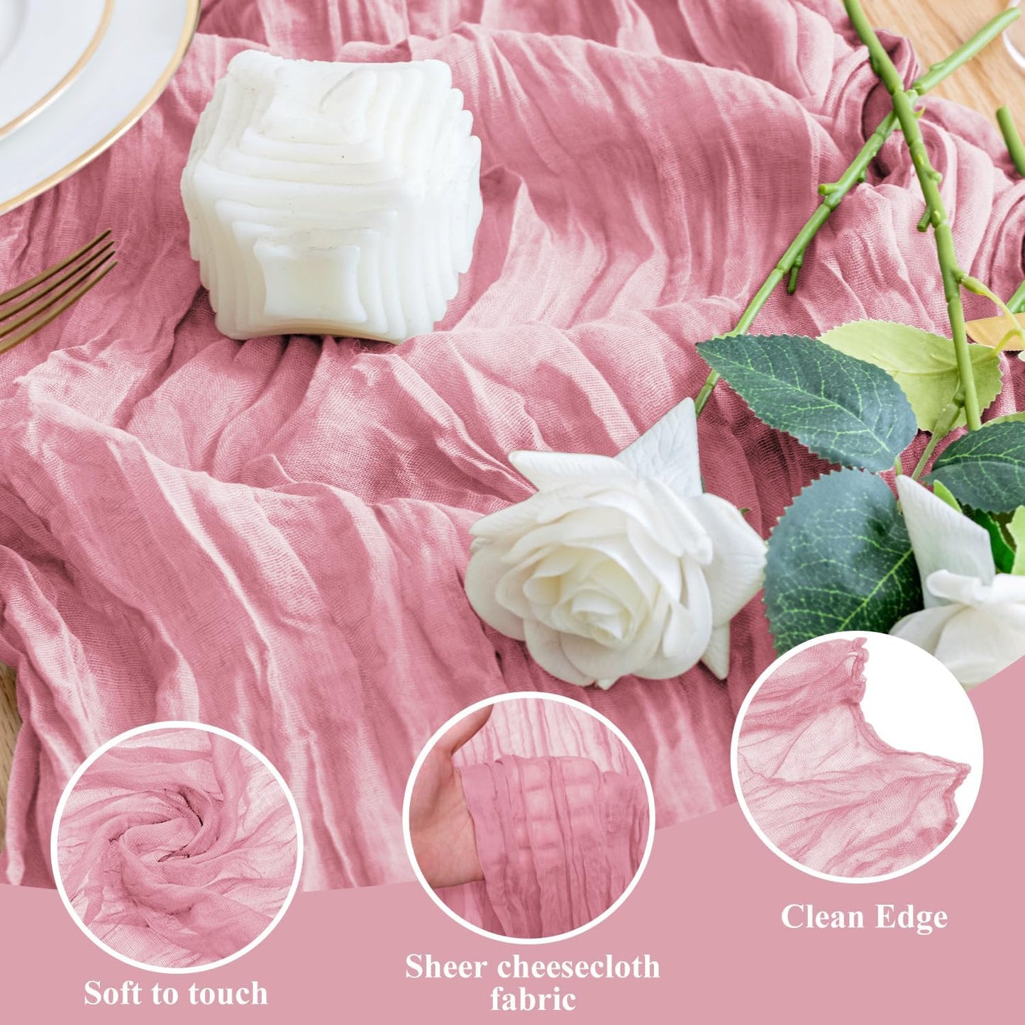 Wokceer Cheesecloth Table Runner 2Pack 10FT Pink Boho Gauze Cheese Cloth Table Runner for Party Long Rustic Sheer Table Runners for Baby Bridal Shower Wedding Easter Table Decor