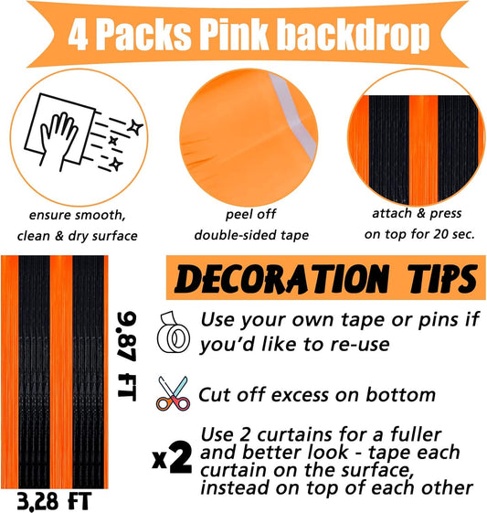 4 Pack Fringe Curtain Backdrop, 3.2Ft x 9.8Ft Black Orange Metallic Tinsel Foil Fringe Streamers Background for Photo Booth Birthday Wedding Baby Shower Carnival Easter Mother’s Day Party Decorations