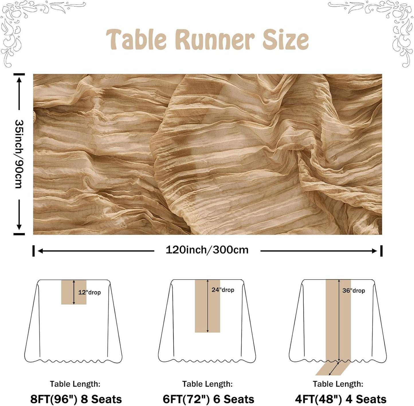 Fanami 6 Pack Cheesecloth Table Runner -10FT Nude Brown Boho Gauze Cheese Cloth Table Runner 120 Inches Long Rustic Sheer Fabric Centerpieces for Wedding Birthday Party Bridal Baby Shower Decorations