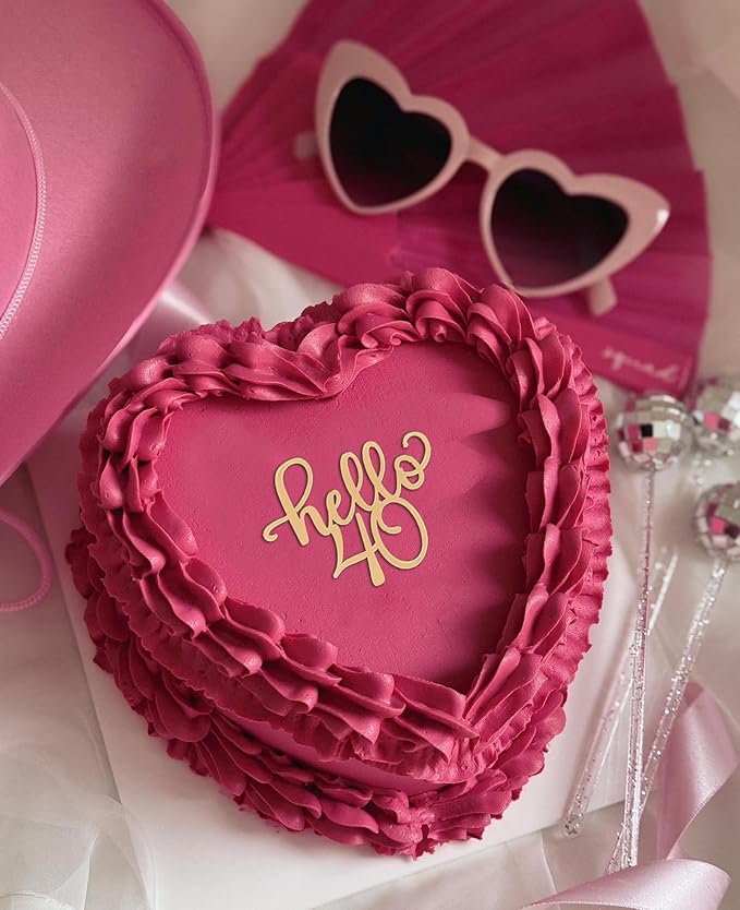 Gold Acrylic Hello 40 Cake Topper, Hello 40 Sign, 40th Birthday Party Cake Topper, Cheers to 40 Years Decorations, 40th Wedding Anniversary Cake Decor