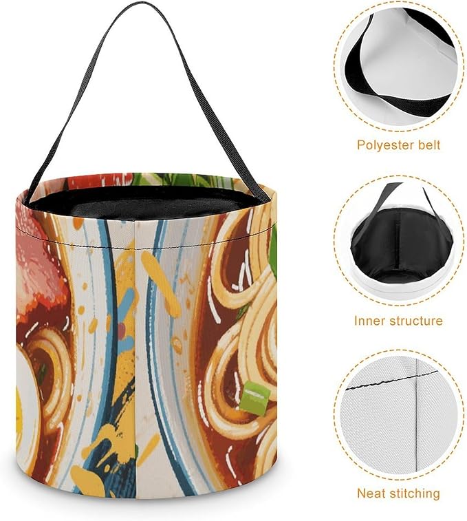 Halloween Candy Bucket - Doodle Style Noodles Trick Or Treat Candy Bag, Gift Bag for Party Favor Supplies