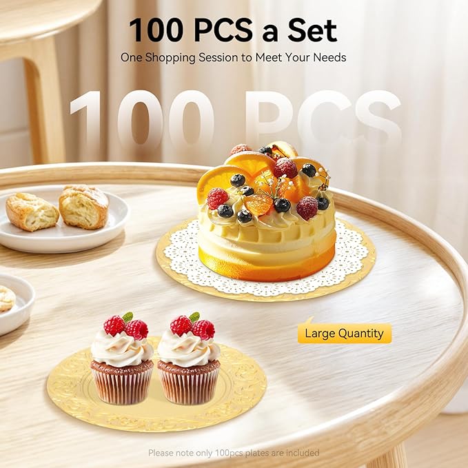 100 Pcs Gold Charger Plates Bulk, 13 Inch Antique Charger Plate Set Plastic Embossed Dinner Plate Reusable Plates for Table Setting Wedding Party (Gold)